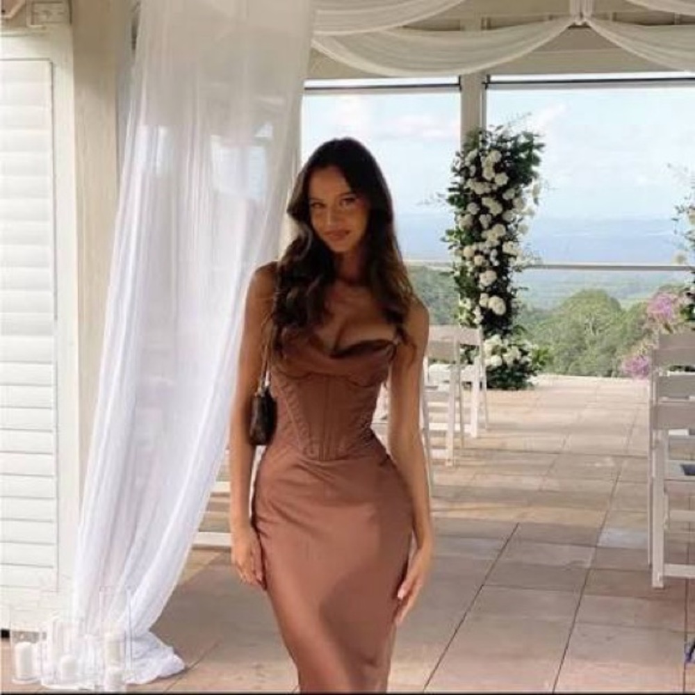 Elegant Brown Women's Slip Dress myrna chocolate satin xs corset house of cb xs
